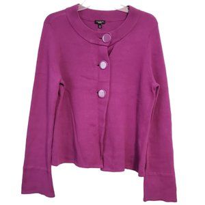 Talbots Three Button Cardigan Sweater Cotton Knit Purple Flare Sleeve Women's M